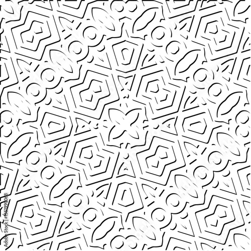 3d relief tiles.
Vector pattern with symmetrical elements . Modern stylish abstract texture. Repeating tiles from striped elements. Black and white pattern.