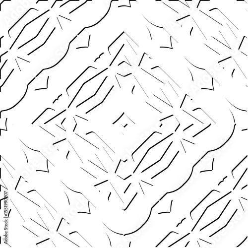 3d relief tiles.
Vector pattern with symmetrical elements . Modern stylish abstract texture. Repeating tiles from striped elements. Black and white pattern.