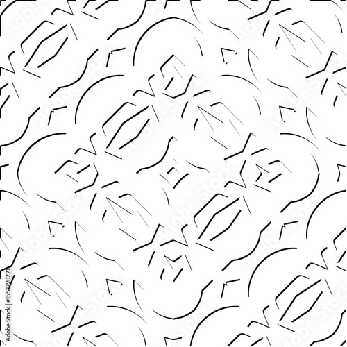 3d relief tiles.
Vector pattern with symmetrical elements . Modern stylish abstract texture. Repeating tiles from striped elements. Black and white pattern.