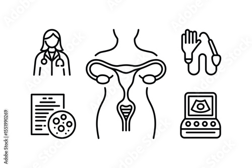 Female Reproductive System Icon Set Doctor Ultrasound