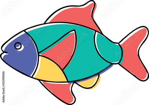 Abstract tetrahedral fish design with vibrant geometric patterns