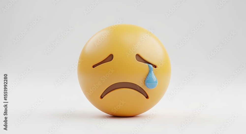 Fototapeta premium 3D Rendered Sad Emoji with a Single Tear