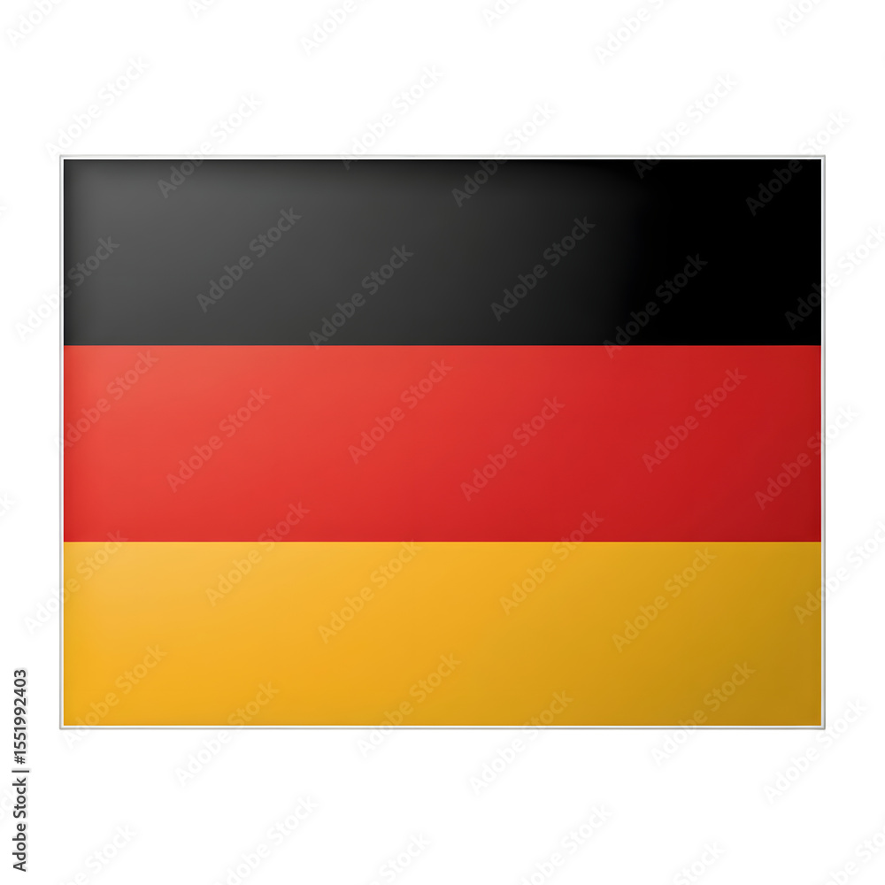 The official national flag of Germany waving gracefully, featuring the horizontal tricolor bands of black, red, and gold, representing national pride, unity, and European identity, isolated on white. The official national flag of Germany waving gracefully, featuring the horizontal tricolor bands of black, red, and gold, representing national pride, unity, and European identity, isolated on white.