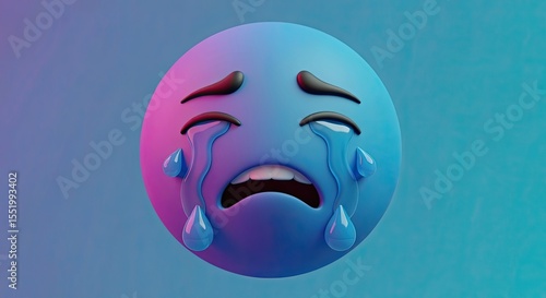 Crying Emoji with Tears and Sad Expression on Gradient Background