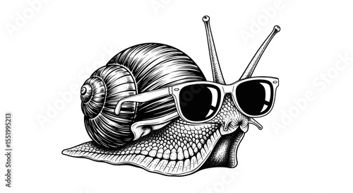 A whimsical illustration of a snail wearing sunglasses showcasing intricate details and style