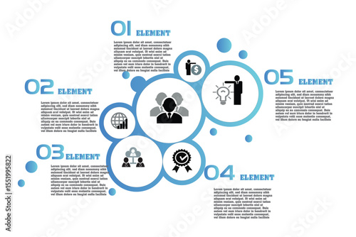 Modern business infographic with circular design and icons. Clean layout for step-by-step process, data visualization, and strategic business presentations.