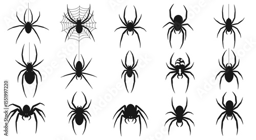 Collection of Detailed Spider Silhouettes for Halloween and Arachnid Enthusiasts