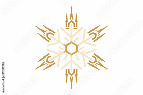 Duomo snowflake emblem, six Gothic spire arms, Milan Cortina 2026 Winter Olympics flat vector