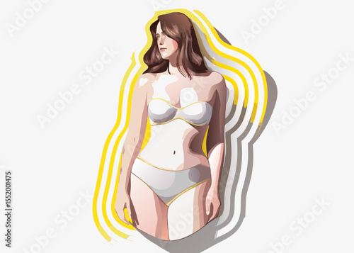 Abstract Illustration of a Woman in White Lingerie with Yellow Accents for Fashion Blogs, Body Positivity Campaigns, Art Websites, and Wellness Content  