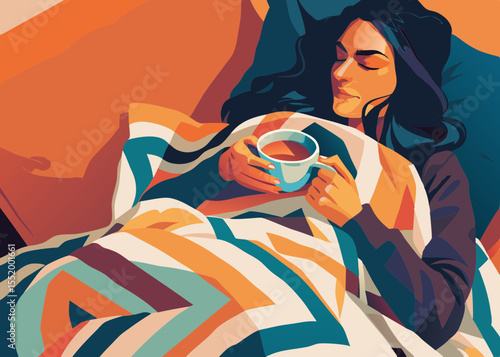 Woman relaxing with tea, in autumn colors, for wellness websites
