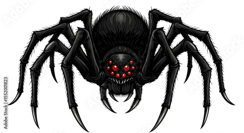 Creepy crawly: A sinister, eight-legged spider with multiple red eyes illustration