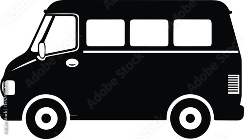 Black Van Vector Icon Classic Transport Vehicle Silhouette Illustration.