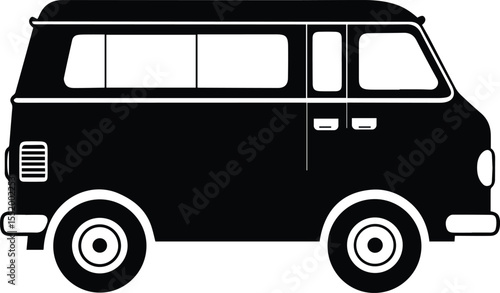 Black Van Vector Icon Classic Transport Vehicle Silhouette Illustration.