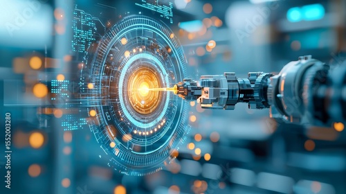 Precision engineering action futuristic laboratory digital artwork high-tech environment close-up viewpoint innovation concept