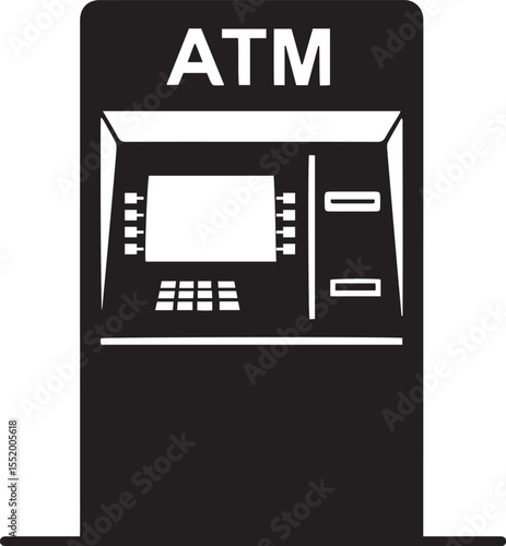 Black silhouette of an ATM machine on a Transparent Background