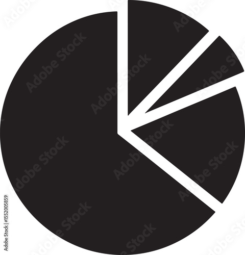 Black Pie chart graphic with unequal slices on a Transparent Background silhouette