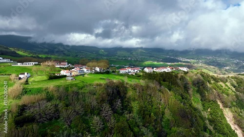 Drone Footage of Coastal Village Near Ribeira Grande, São Miguel Island, Azores 