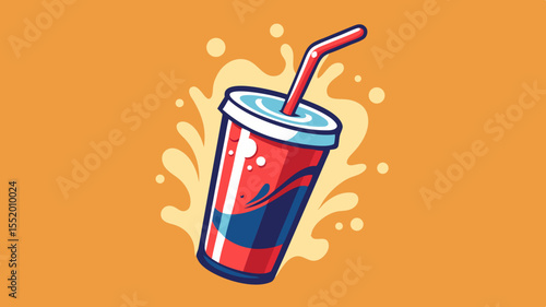 Refreshing Soda Drink in a Cup with Straw Cartoon Illustration