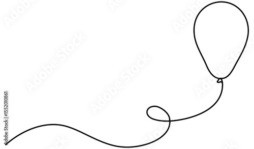 Flying balloon continuous line drawing. Birthday gift symbol. Vector illustration isolated on white.