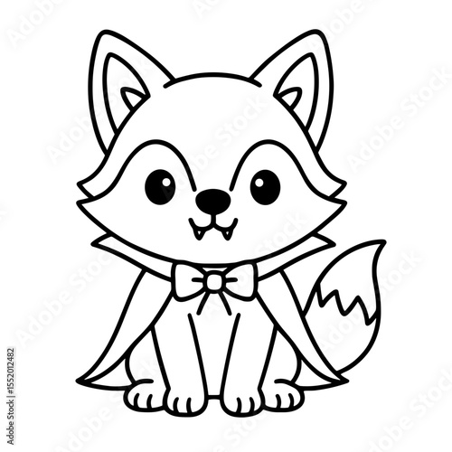 Cute werewolf puppy cartoon character in vampire costume. vector illustration halloween coloring page