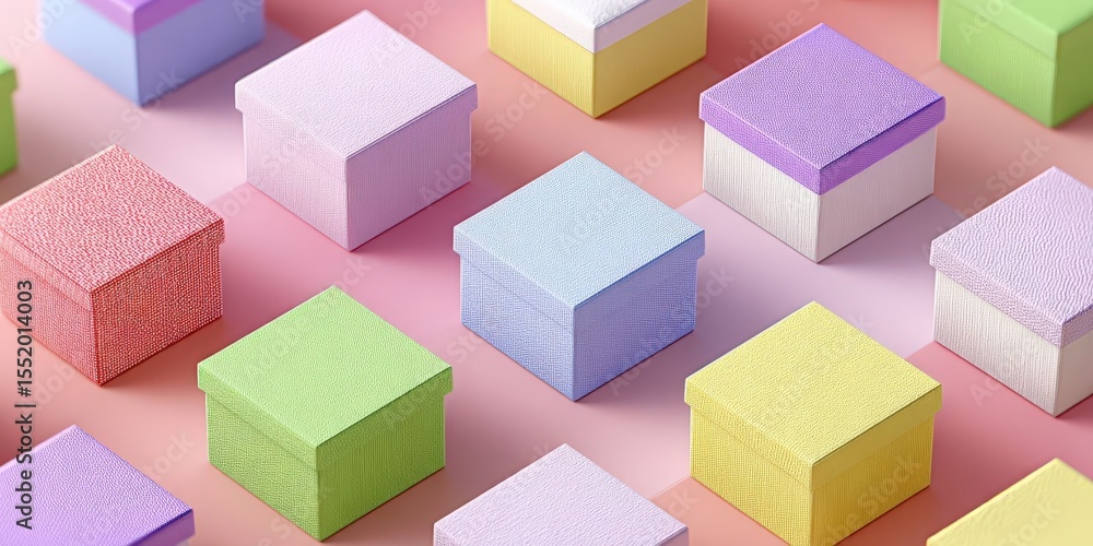 Obraz premium Pastel Minimalist Gift Wrapping with Square Boxes – Top View