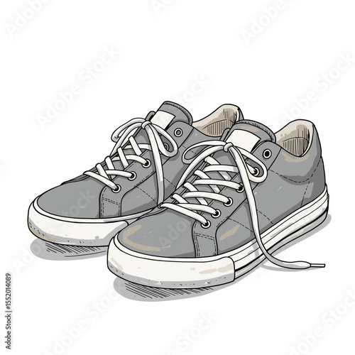 Pair of trendy gray sneakers illustration, perfect for casual fashion and style