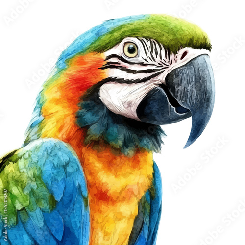 watercolor of Parrot Close Up, vector, isolated on a white background.