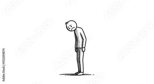 Stick figure feeling sad and depressed on white background simple illustration