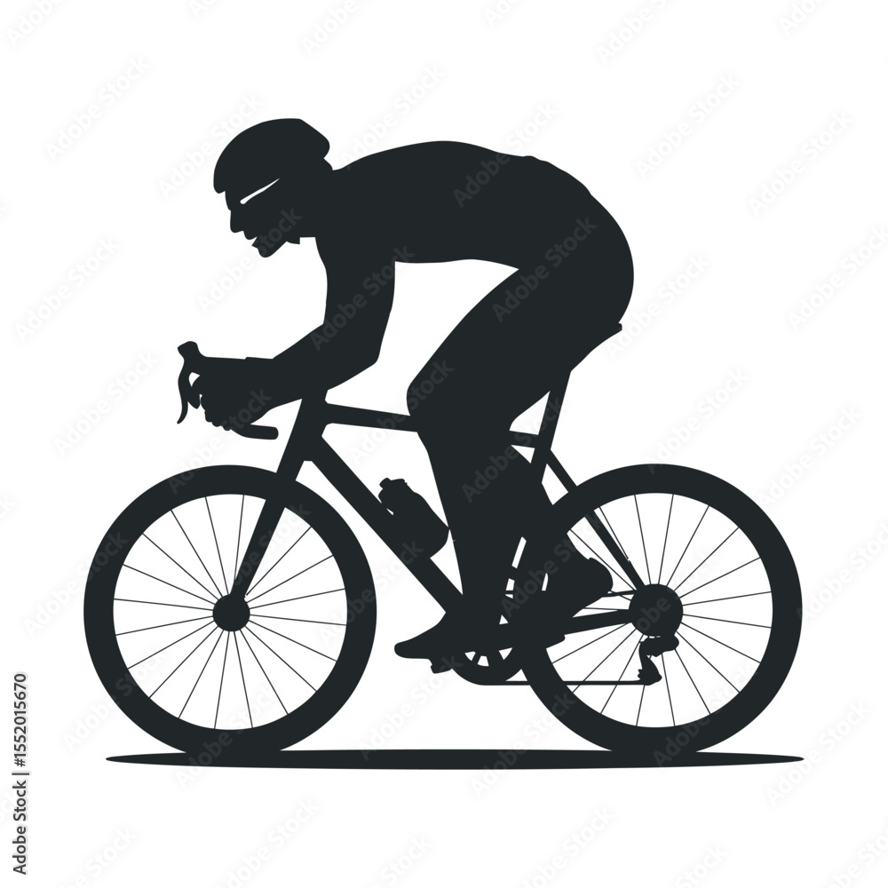 Naklejka premium Silhouette of a Cyclist on a Road Bike in a Dynamic Riding Position black silhouette cyclist riding road bike showing the rider focused
