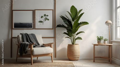 Scandinavian Corner with Plant and Frame – Light Minimal Living