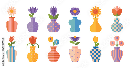 Collection of Colorful Floral Vases with Various Designs Flat design illustration decorative vases flowers vases flowers floral decor home decor interior design illustration
