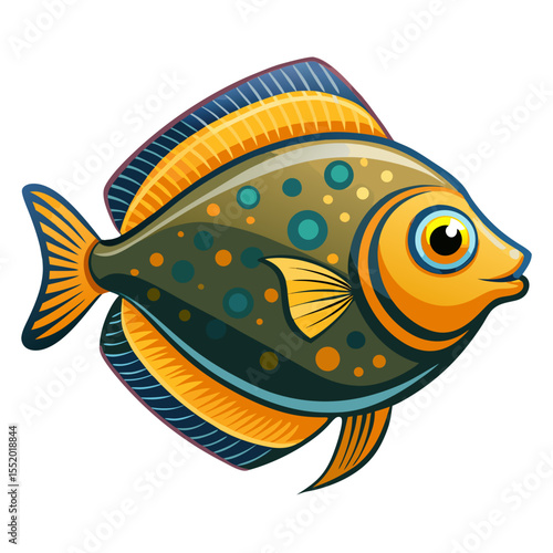 Minimalist Flounder Fish Graphic on White Background