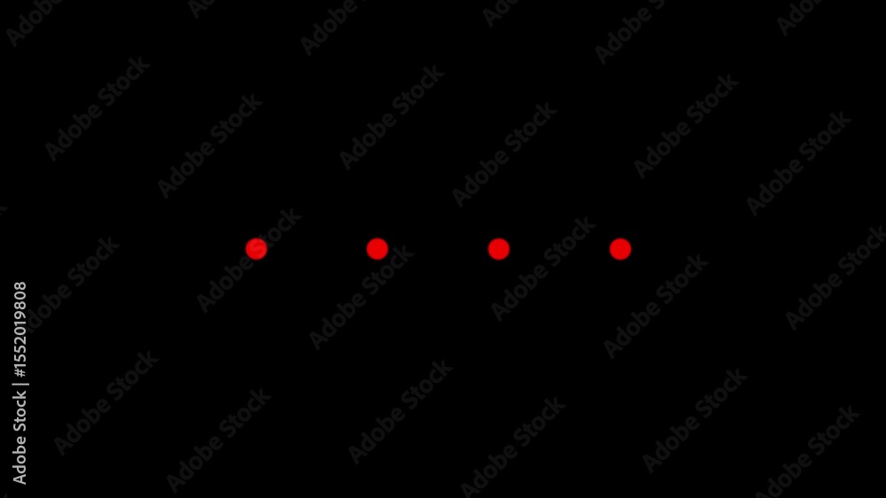 Animated 4 dots blinking loader. Simple red loading icon on black background. 4K video footage.