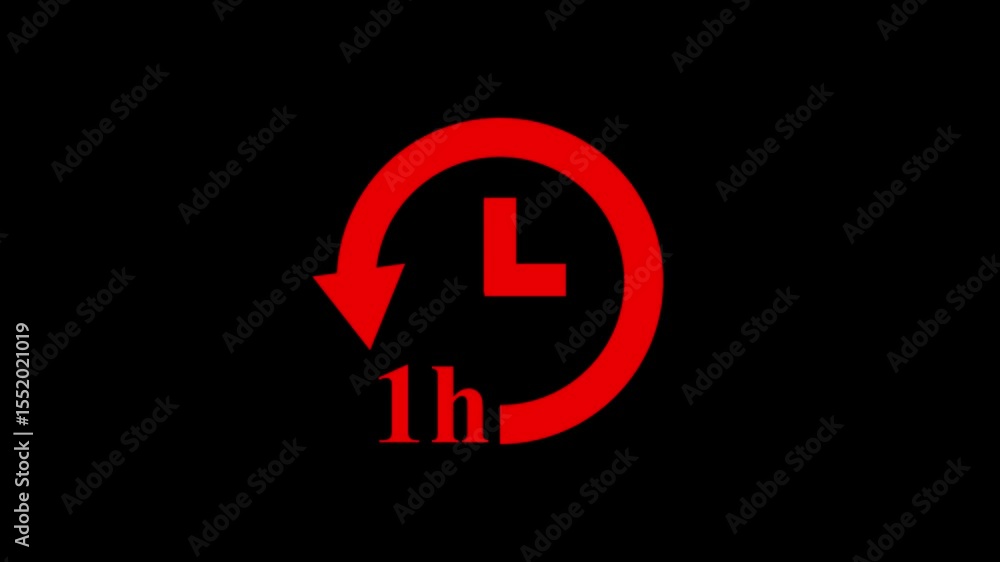minimal 1h timer with watch icon,1 hour let timer animation of wath icon on black background.digital watch icon – 1 hour left animation,timer concept, minimal 1h timer with watch icon,1 hour let timer animation of wath icon on black background.digital watch icon – 1 hour left animation,timer concept,