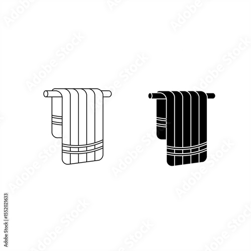 Towel Icon Hanging on Bar in Outline and Solid Style
