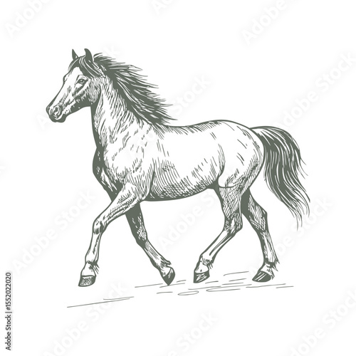 A sketch art of a horse running, showing the initial outline