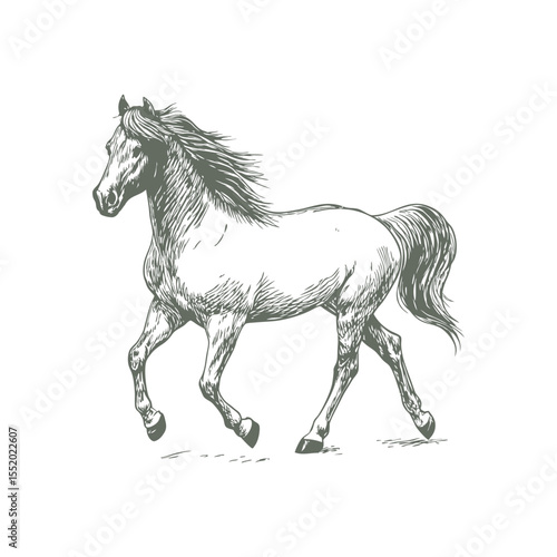 A sketch art of a horse running, showing the initial outline