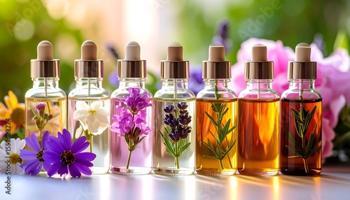 bottles of perfume with flowers
