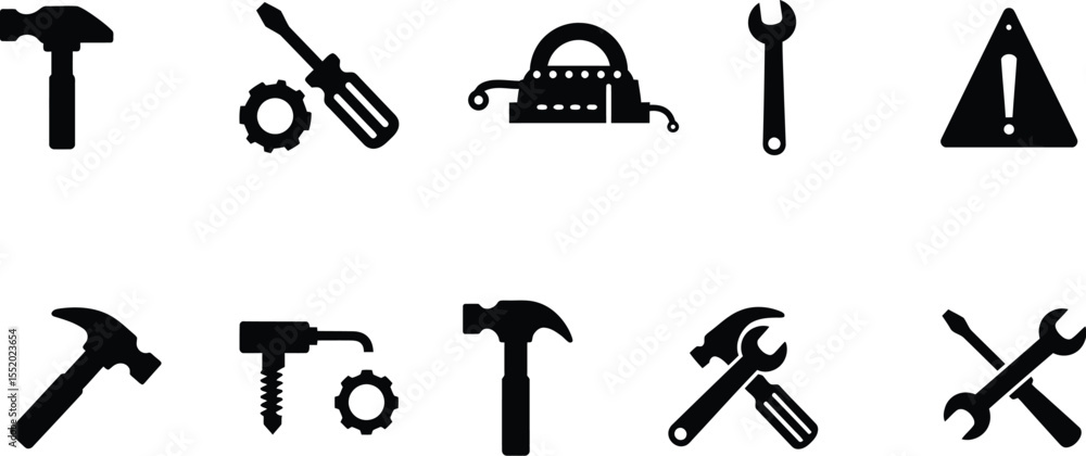 Fototapeta premium Essential Tool Icon Set - Hammer & Screwdriver (High Contrast Vector)