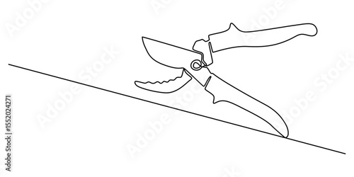 Continuous one line drawing of secateurs plant equipment. Plant scissors in single line draw Vector Illustration, Editable Stroke,  cutting plier in silhouette sketch, line art pliers vector concept.
