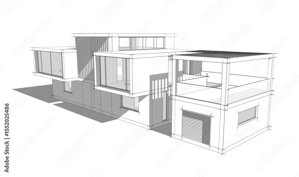 Fototapeta premium Modern house building sketch architectural 3d rendering