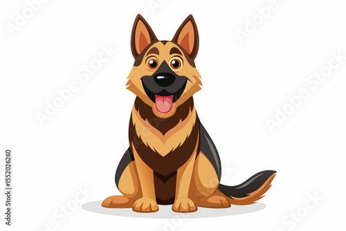 High-quality cartoon illustration of a German Shepherd dog sitting obediently with a friendly expression. Ideal for pet-related designs, educational materials, veterinary branding, dog training conten