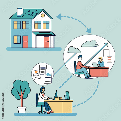 Employees collaborating on cloud documents from different locations
