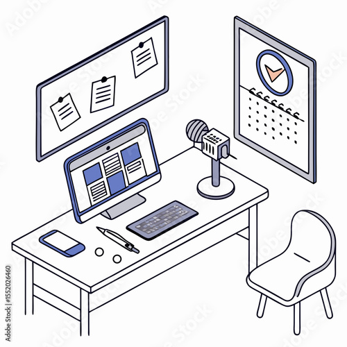 Home office desk setup with collaboration tools on display