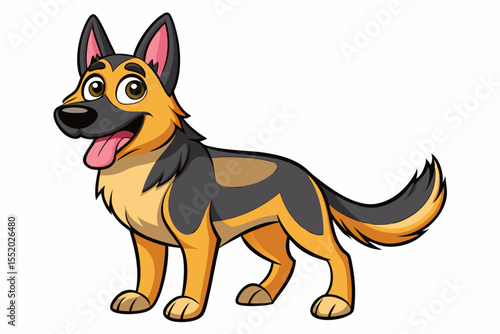 High-quality cartoon illustration of a German Shepherd dog sitting obediently with a friendly expression. Ideal for pet-related designs, educational materials, veterinary branding, dog training conten