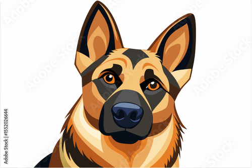 High-quality cartoon illustration of a German Shepherd dog sitting obediently with a friendly expression. Ideal for pet-related designs, educational materials, veterinary branding, dog training conten