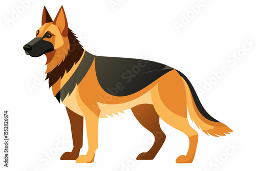 High-quality cartoon illustration of a German Shepherd dog sitting obediently with a friendly expression. Ideal for pet-related designs, educational materials, veterinary branding, dog training conten