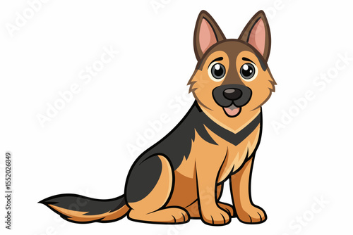 High-quality cartoon illustration of a German Shepherd dog sitting obediently with a friendly expression. Ideal for pet-related designs, educational materials, veterinary branding, dog training conten