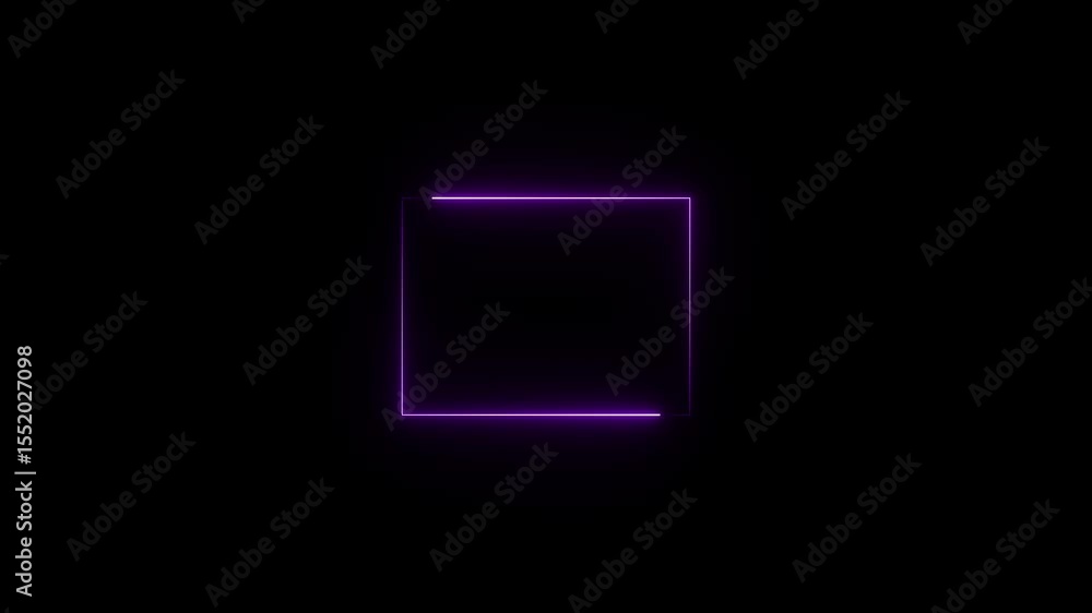 Glowing square frame. Animated glowing neon purple square frame isolated on black background illustrating modern design and technology Glowing square frame. Animated glowing neon purple square frame isolated on black background illustrating modern design and technology