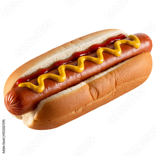 Classic Hot Dog: A mouthwatering hot dog, nestled in a fresh bun, drizzled with vibrant ketchup and mustard, embodies the quintessential comfort food experience.